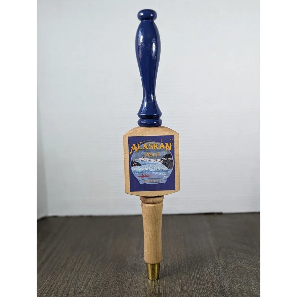 Alaskan Pale Ale Wooden Beer Tap Handle Three Sided Logo Brass Golden Ale